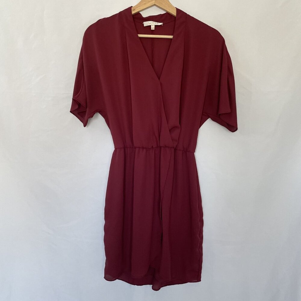 Wayf Womens Burgundy Wrap Dress Size XS Short Sleeve Lightweight summer dress